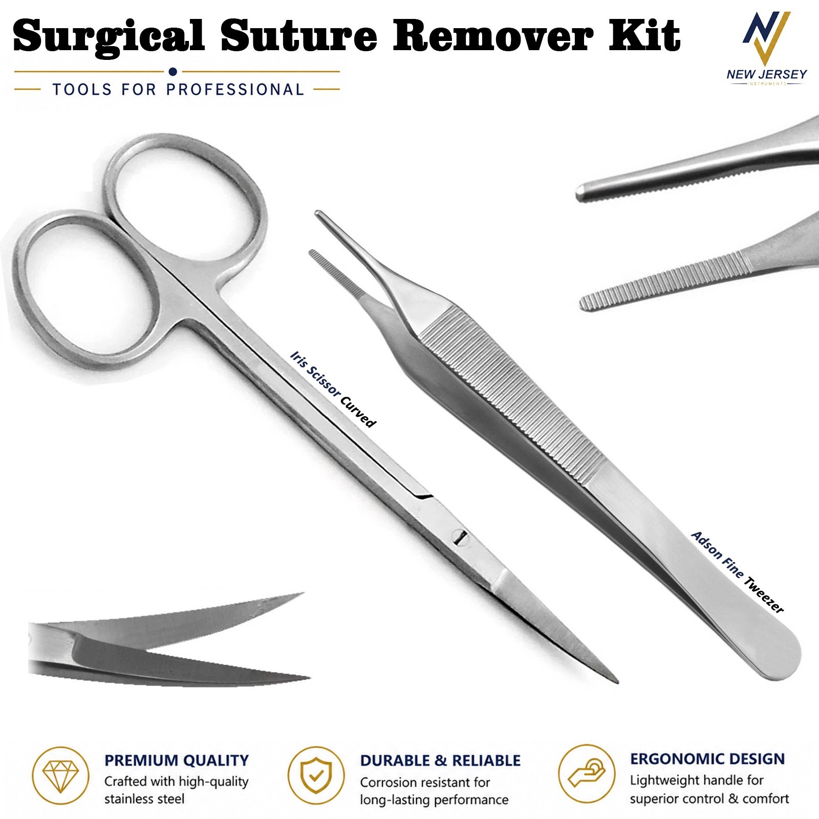 2 Pcs Surgical Suture Removal Kit Iris Scissors Adson Tissue Forceps CE