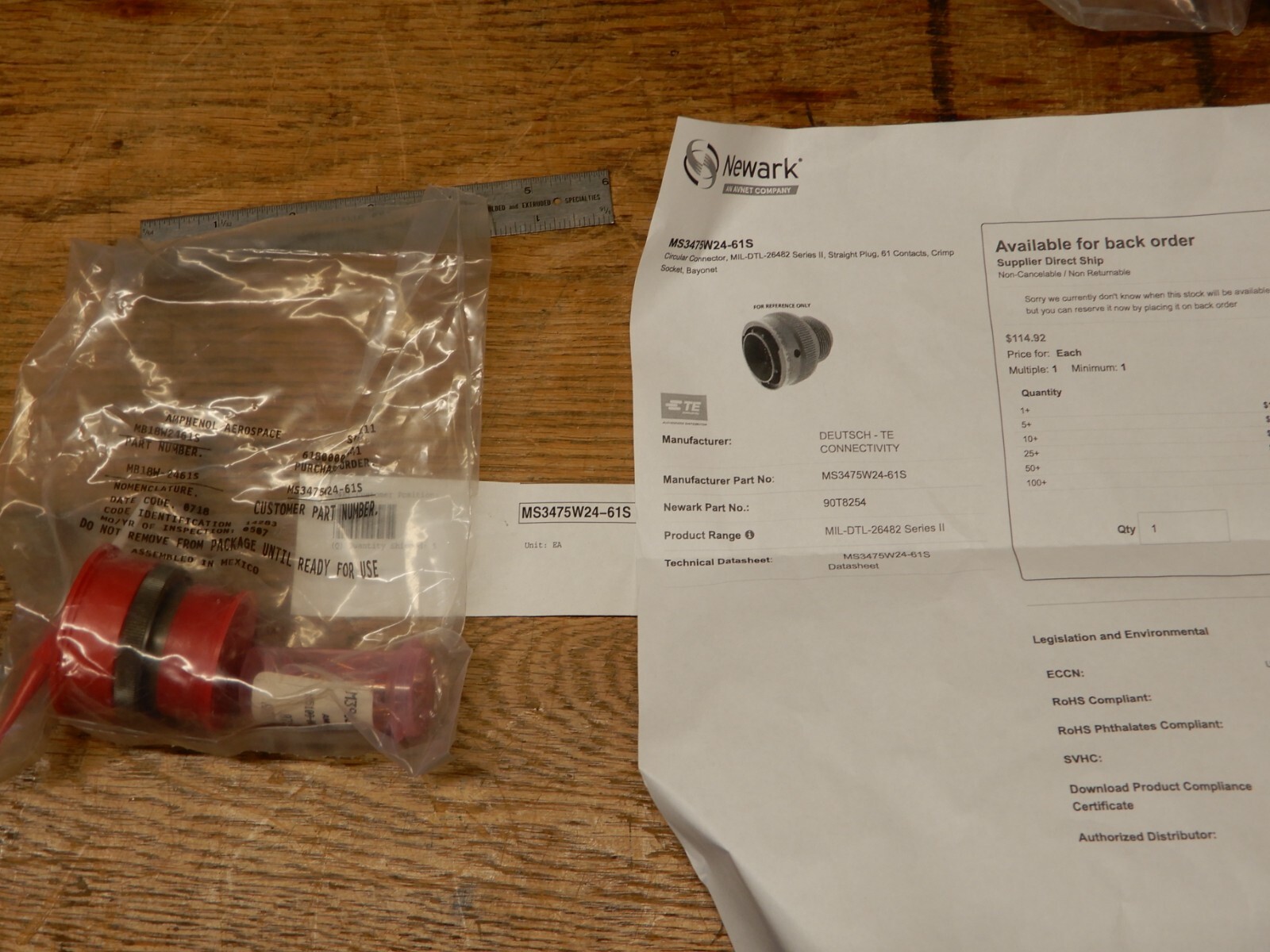 Deutsch TE Connectivity MS3475W24-61S 61 Pin Socket Connector NOS w/Pins