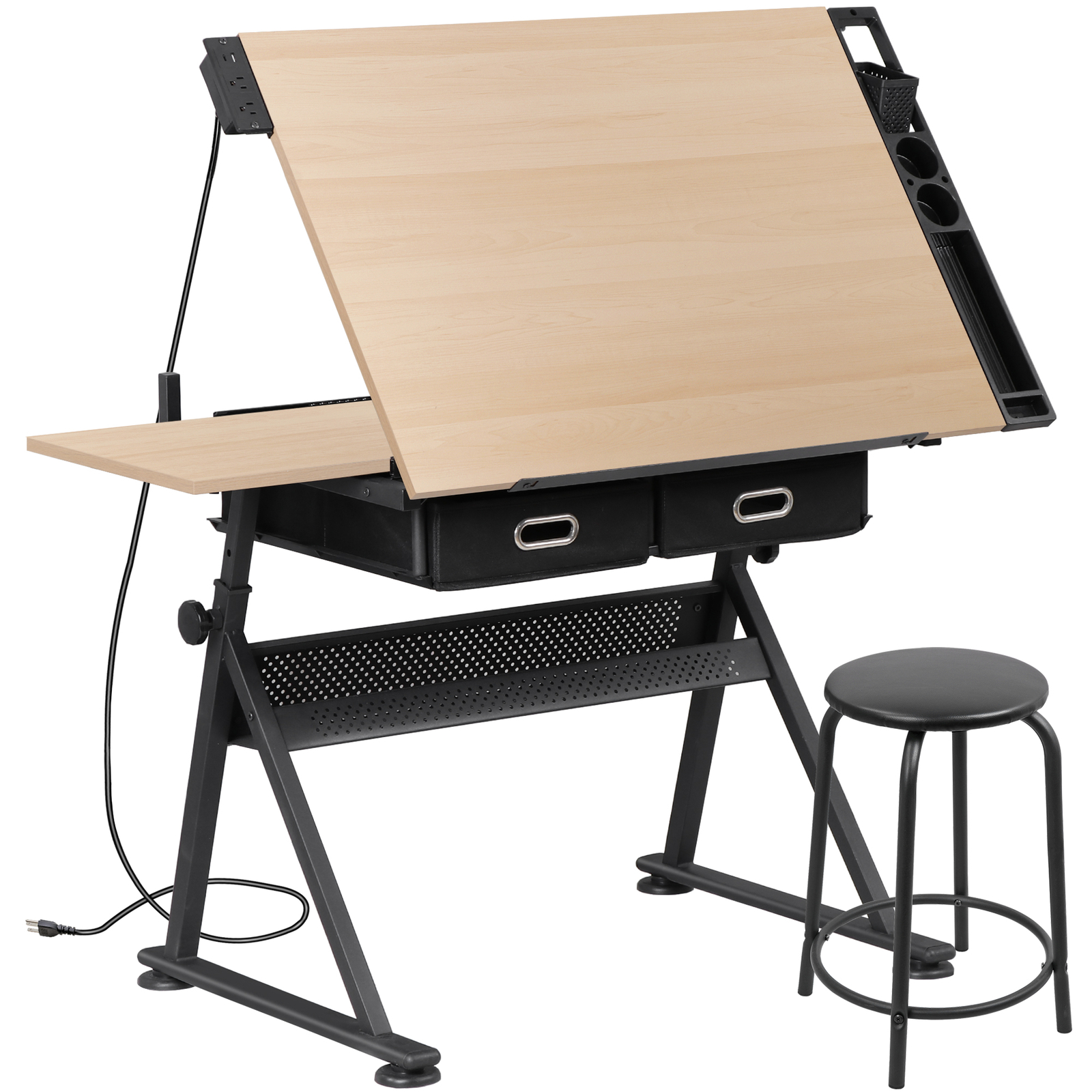 Drafting Table with Stool Set Artist Workstation Natural Writing Desk Home