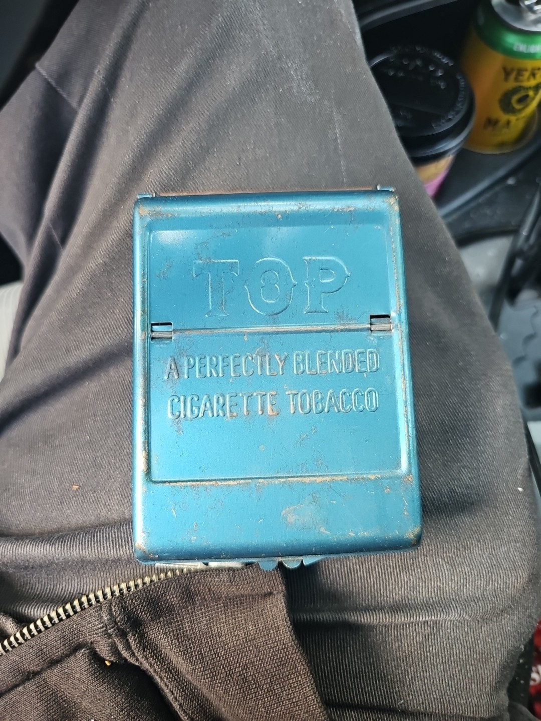 Vintage TOP Cigarette Rolling Machine Perfectly Blended Tobacco Blue Tin