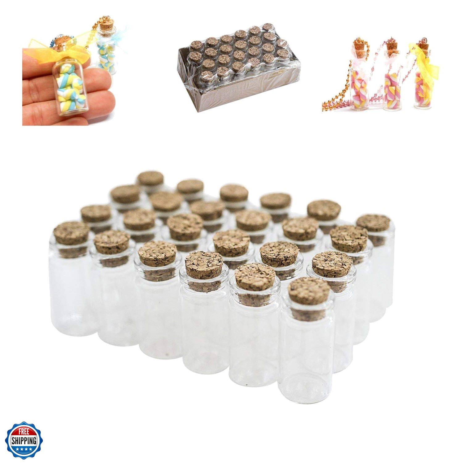 Mini Clear Glass Jars Bottles with Cork Stoppers for Arts & Crafts, Projects,...