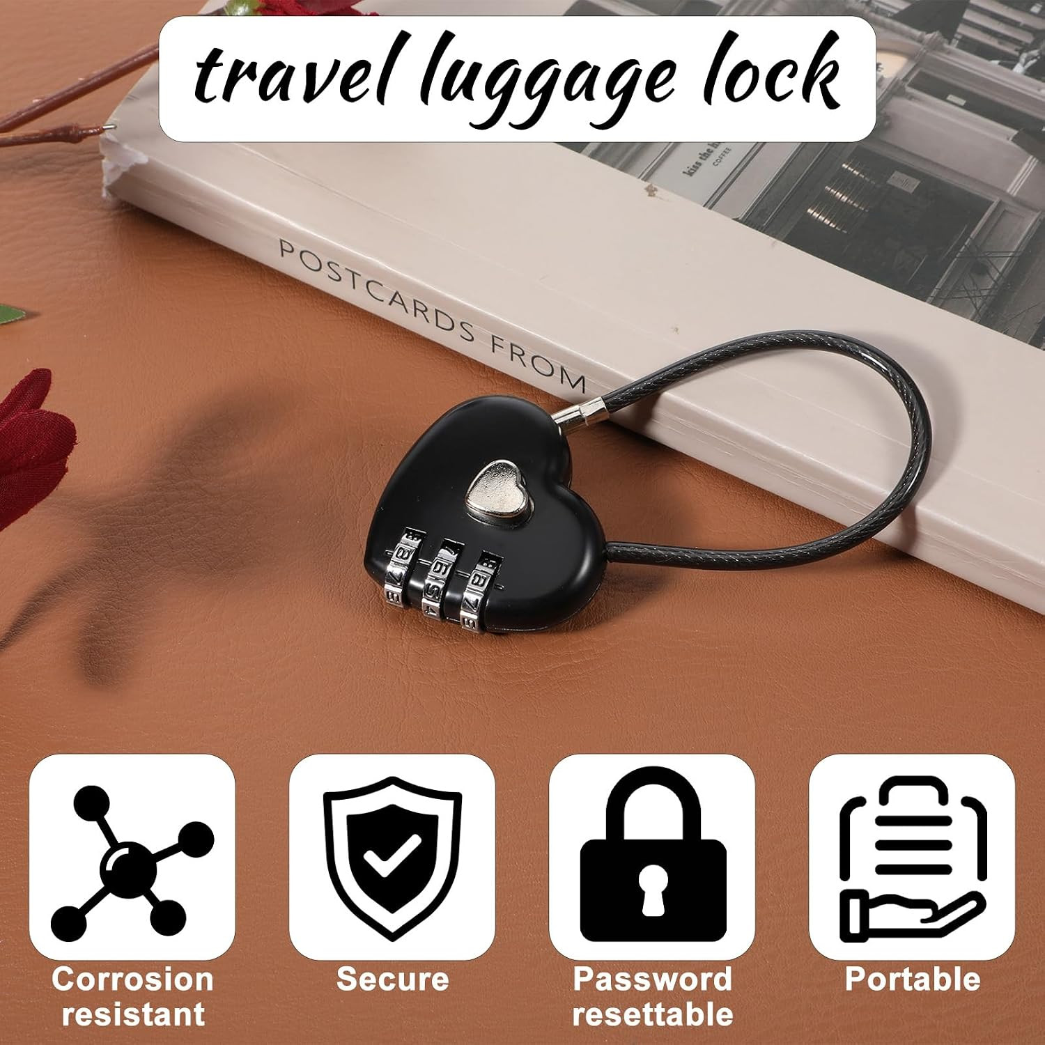 2 PCS 3 Digit Combination Padlock Heart Combination Locks Cute Combo Cable Lo...