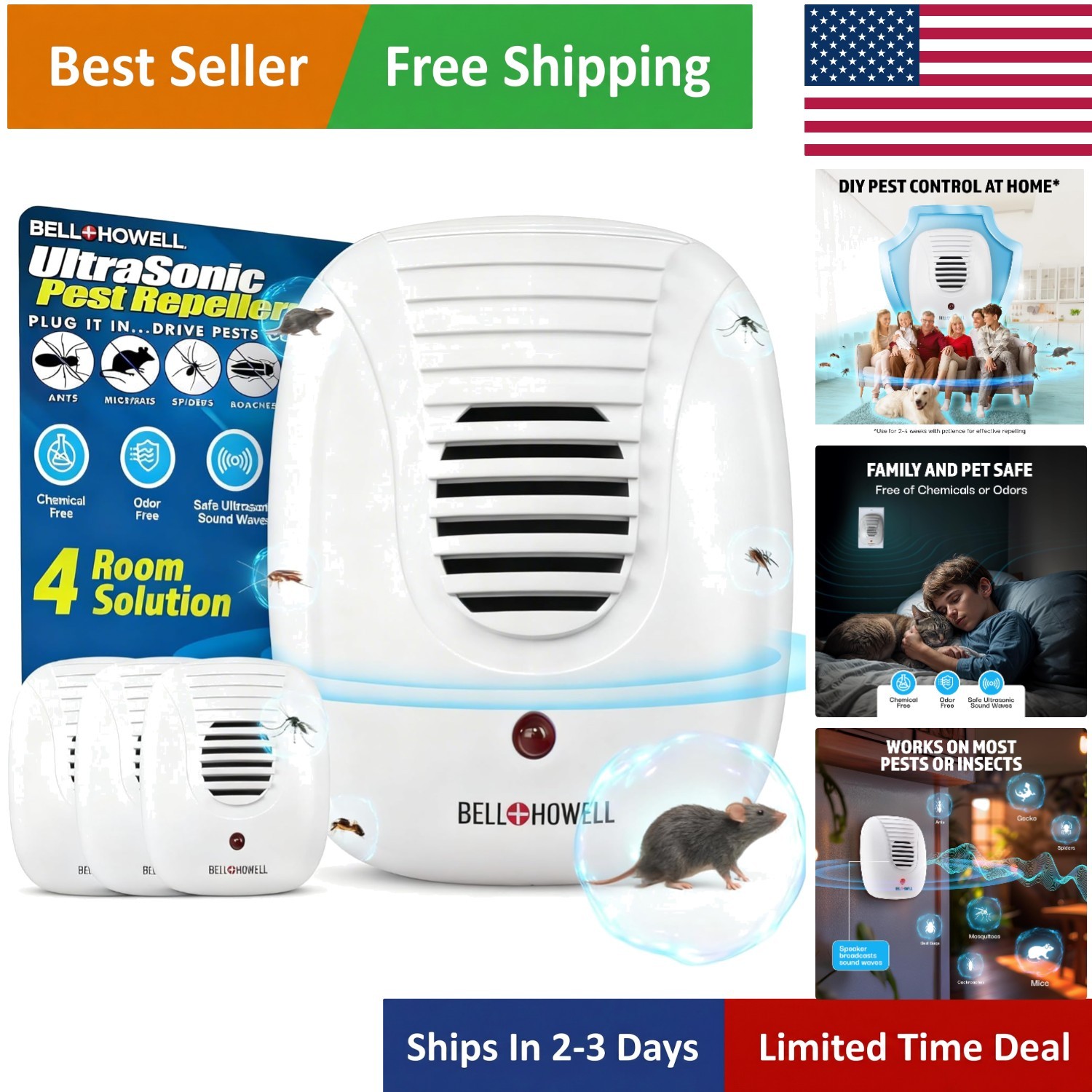 Silent Plug-In Ultrasonic Pest Control - 4 Count Mice & Rodent Repellers