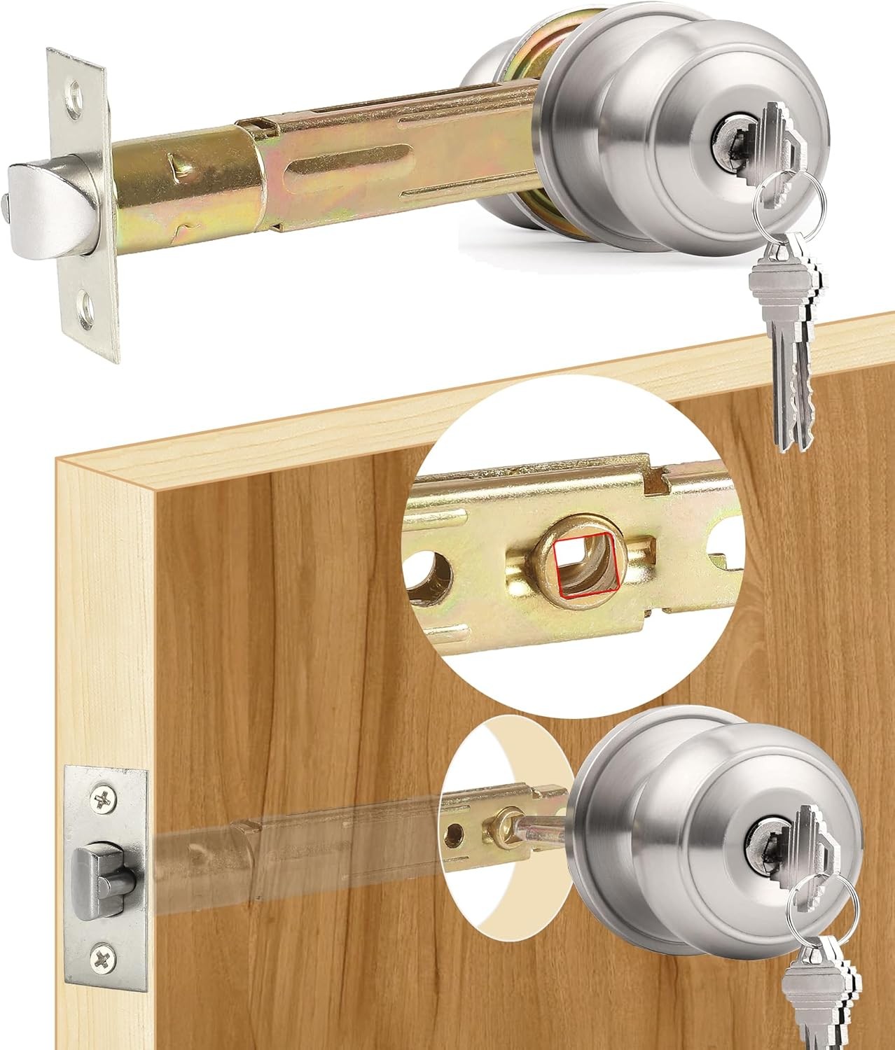 5" Backset Entry Door Latch with Standard Keyed Knobset, 19/64" (7.6mm) Square