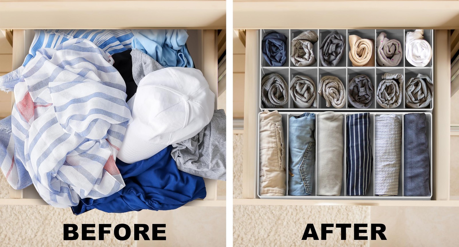 4-Pack Drawer Organizer Set for Underwear/Socks/Bra, Gray