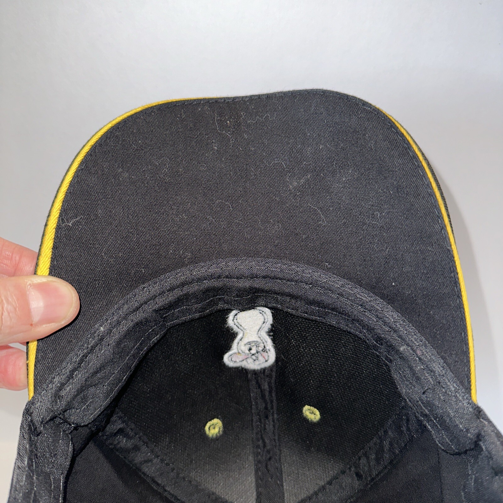Nuts.Com Black Hat Cap Hoop Loop Yellow Bill Edge Peanut on Front OSFA