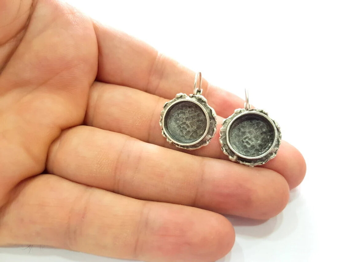 Earring Blank Base Settings Silver Resin Cabochon Base inlay Brass G14556