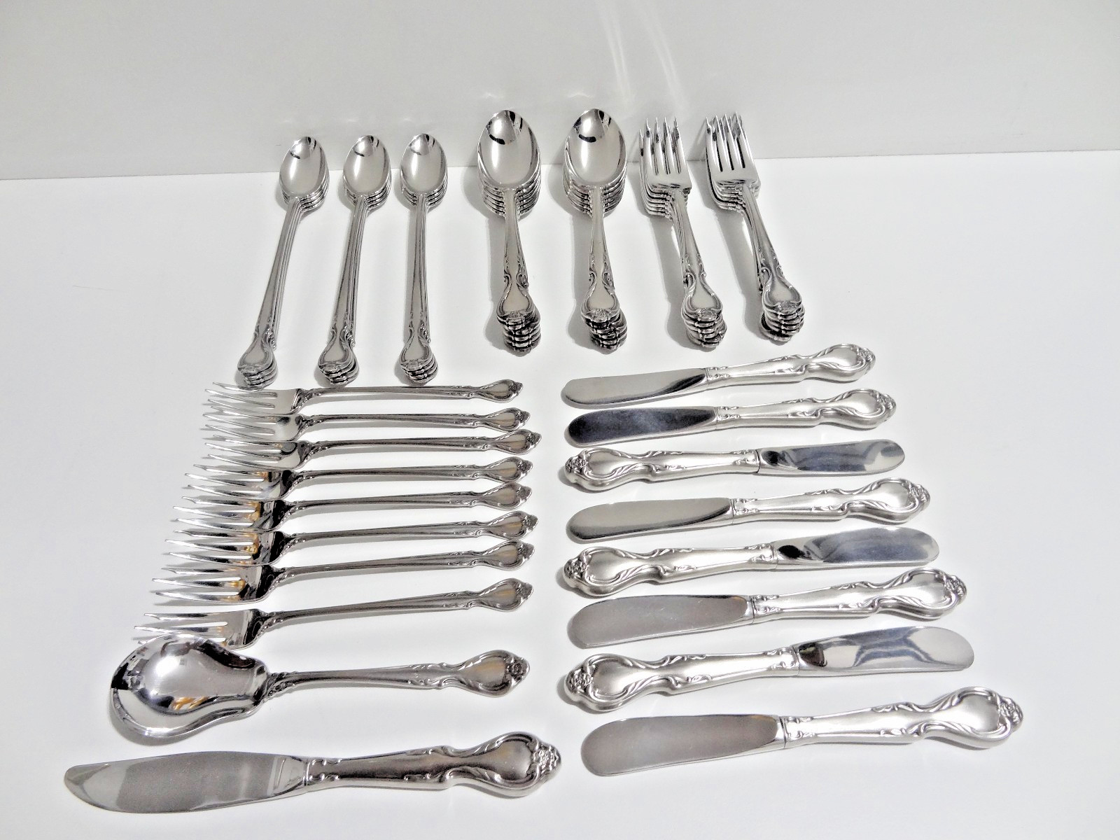 International Lyon Queen's Fancy Stainless  Flatware 54 Lot