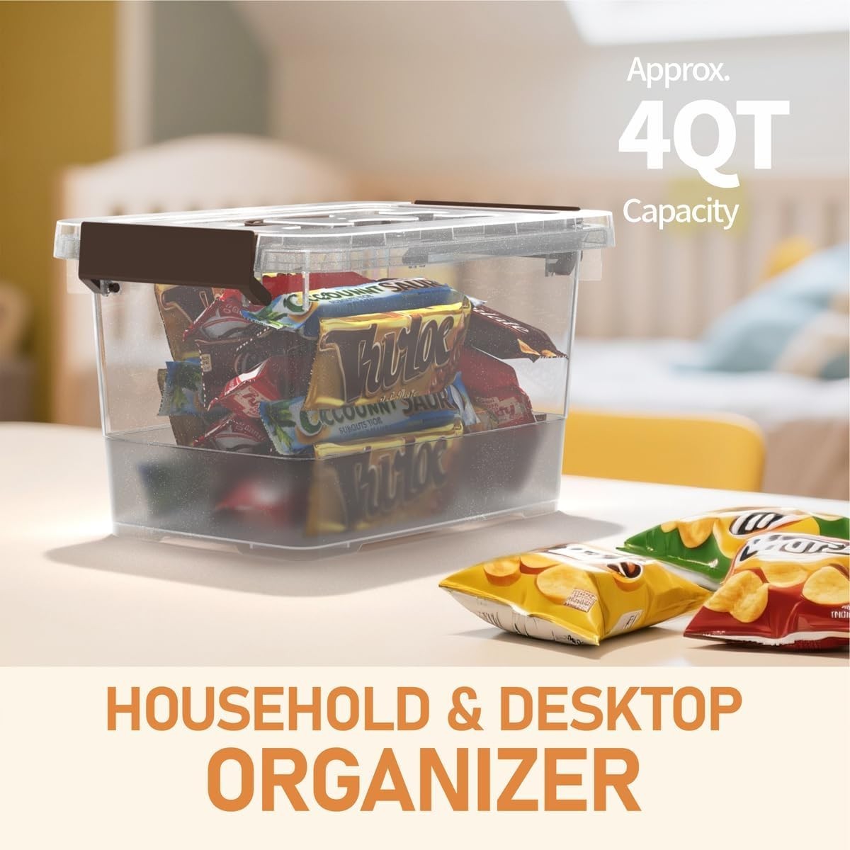 8 Pack Stackable Clear Plastic Storage Bins, 4 Quart Latch Boxes with Handles