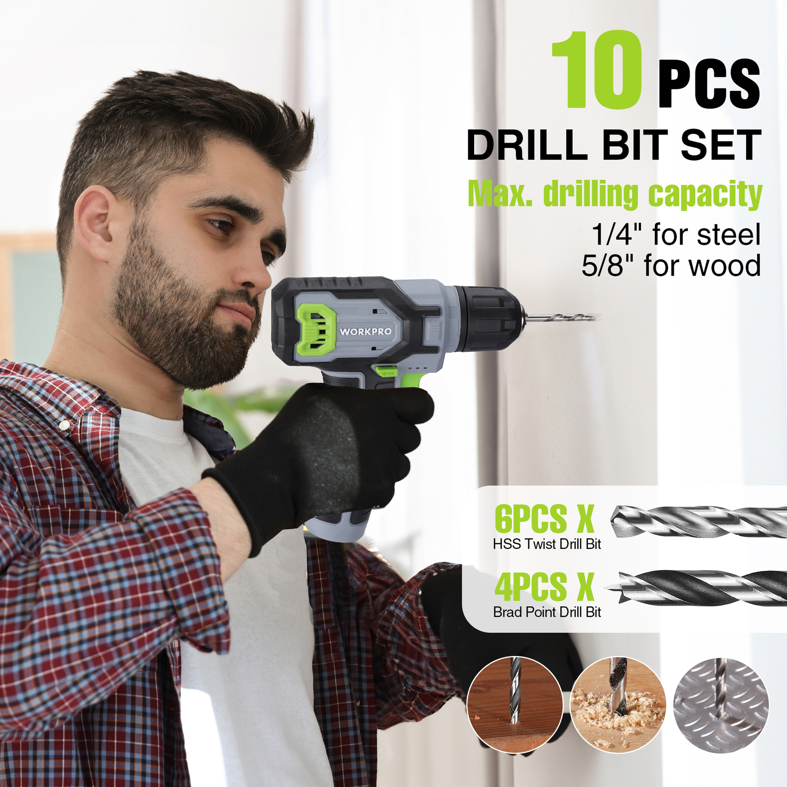 WORKPRO Power Drill Set&Stackable Tool Box 8V Cordless w/3/8" Keyless Chuck