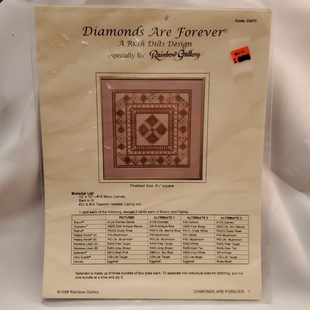 Ruth Dilts Diamonds are Forever Needlepoint PATTERN 1998 Rainbow Gallery