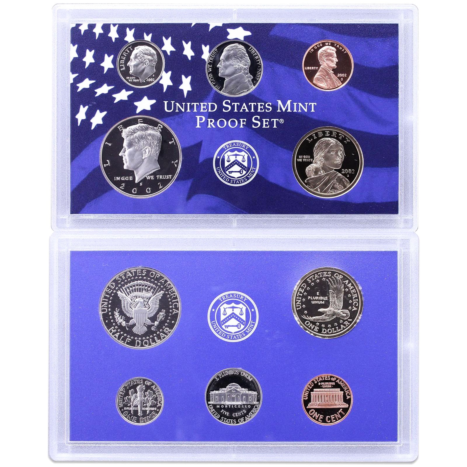 2002 S Partial Proof Set Kennedy Dime Nickel Cent Dollar CN-Clad US Mint 5 Coins