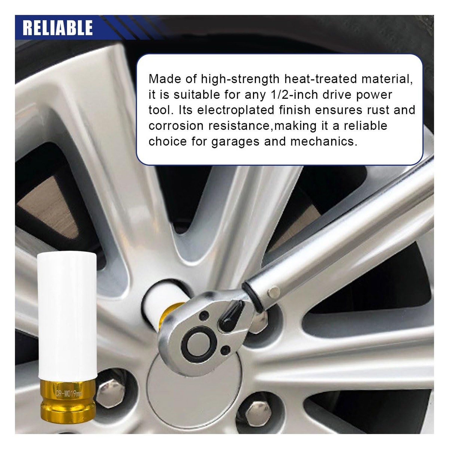 1/2" Drive 19 mm Lug Nut Impact Socket, Non-Marring Deep Lug Nut Socket, Thin...