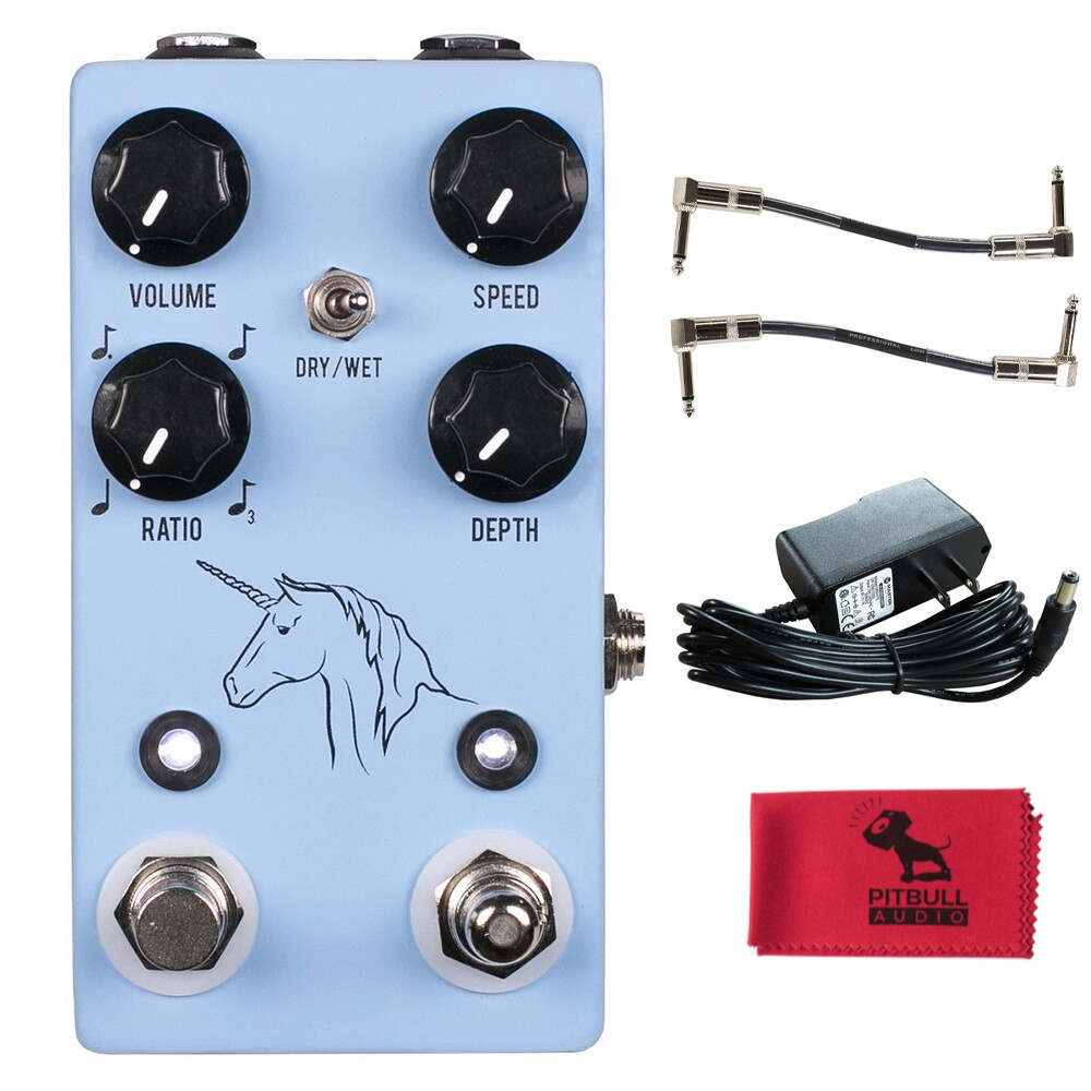 JHS Unicorn V2 Analog Uni-Vibe Vibrato/Chorus Guitar Pedal, PSU, Cables & Cloth