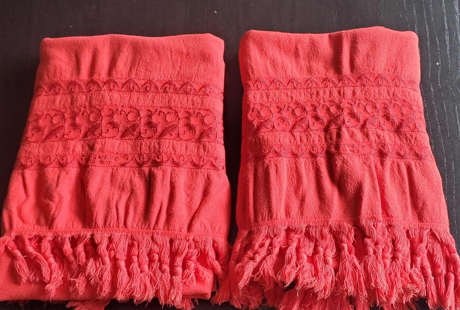Fancy Bath Towels - CORONET HOME - 100% Bamboo - Red - Tassels - 31" x 56"