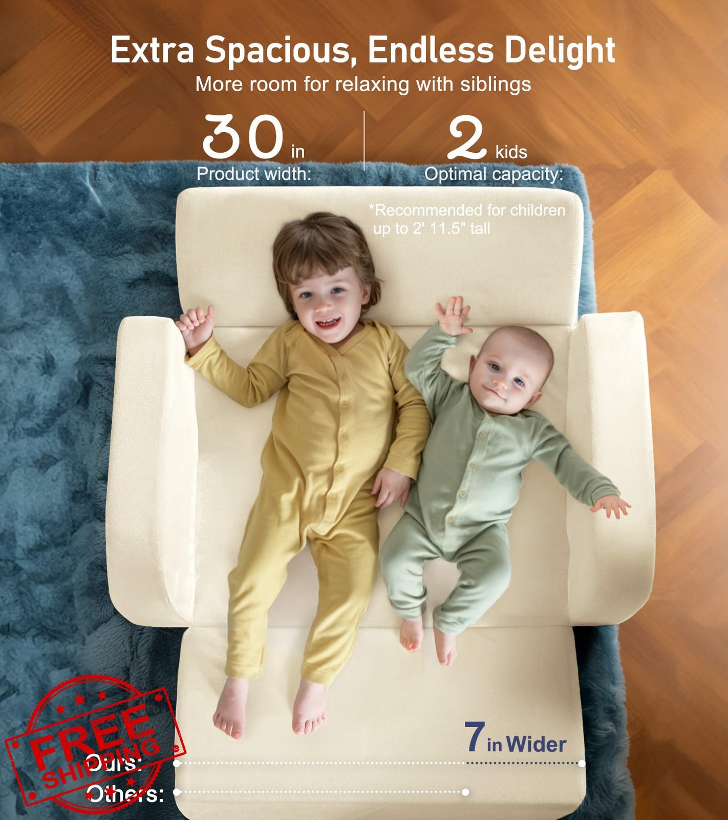 3-in-1 Kids Couch Flip Open Toddler Lounger Beige Machine-Washable