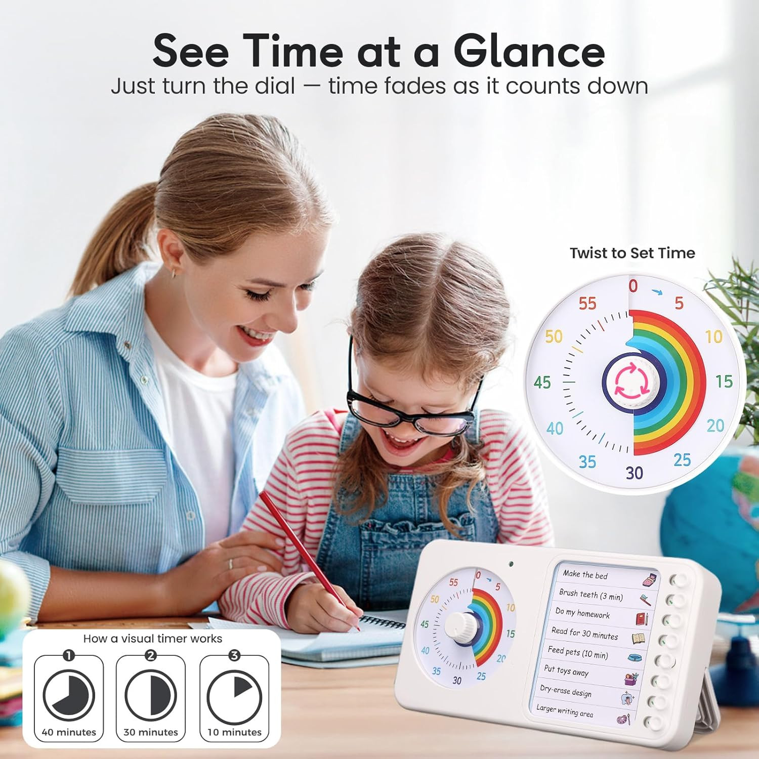 2-In-1 Visual Timer ADHD with Task Board, To-Do List, Checklist | Dry Erase Chor