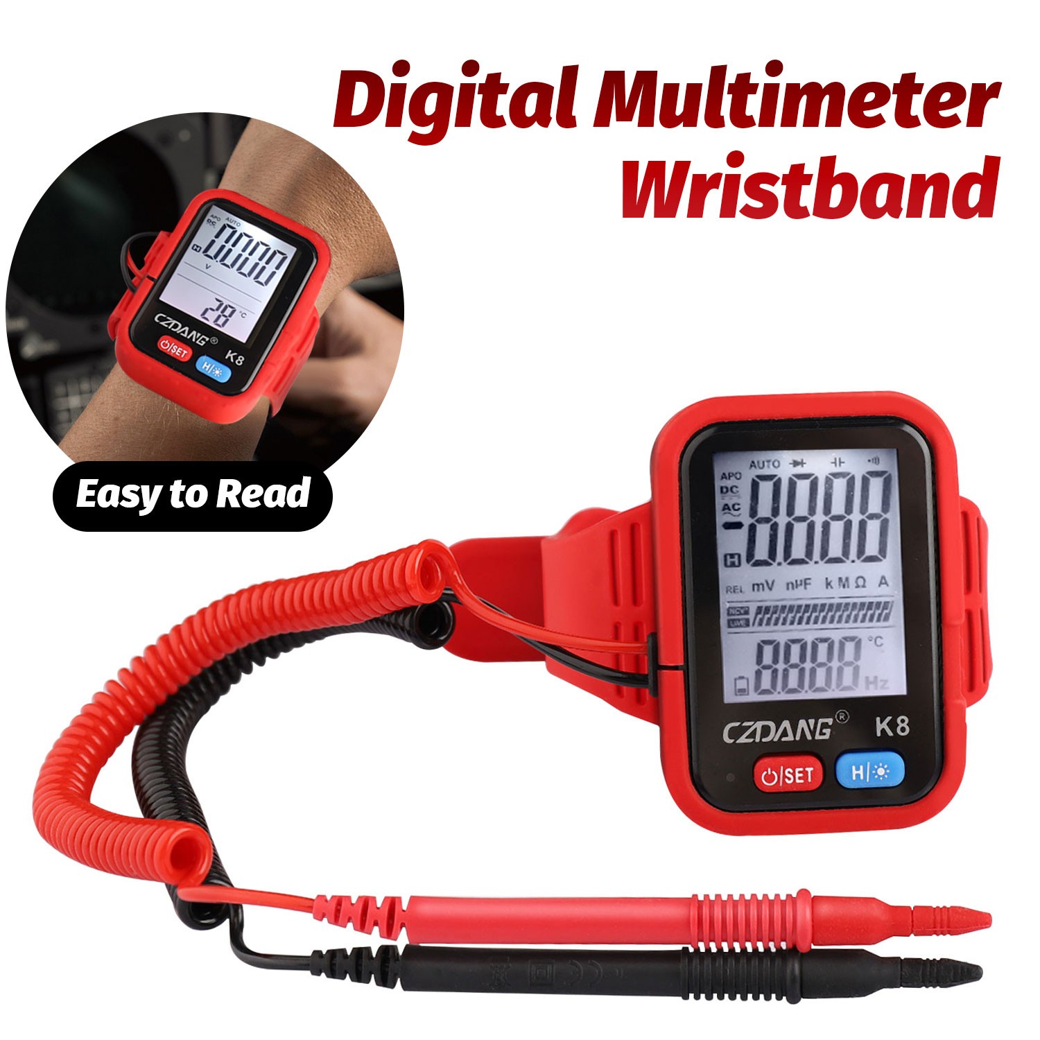 Wristband Digital Multimeter AC DC Voltmeter Ammeter Ohmmeter Volt Tester Meter