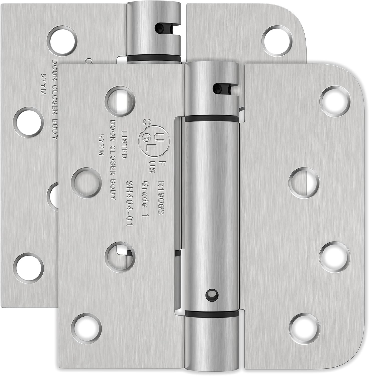 4" Self Closing Hinges, Brushed Nickel, Spring Loaded 5/8" Radius, 2-Pack