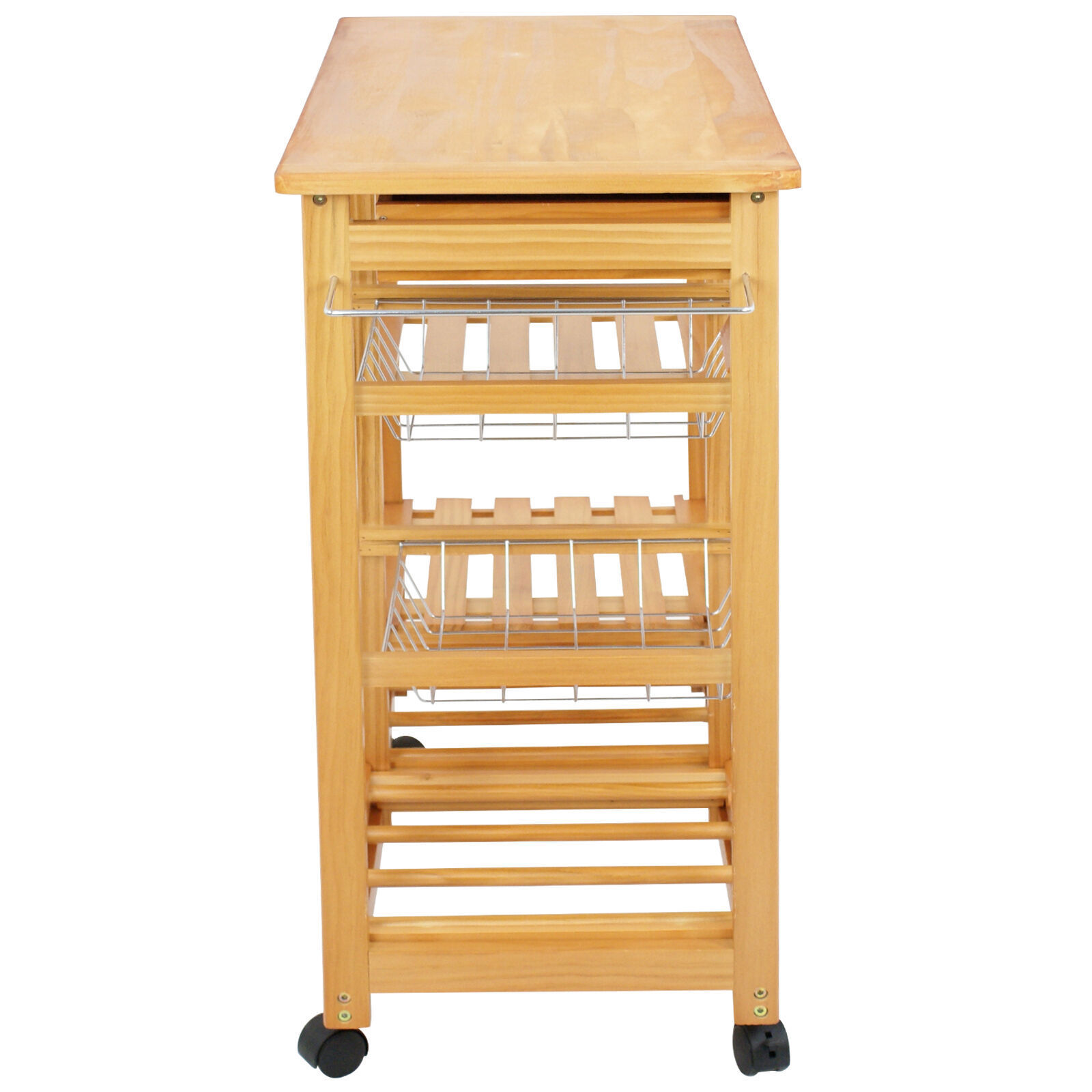 Durable Bamboo Rolling Kitchen Storage Cart Trolley wi/ Storage Drawers Baskets