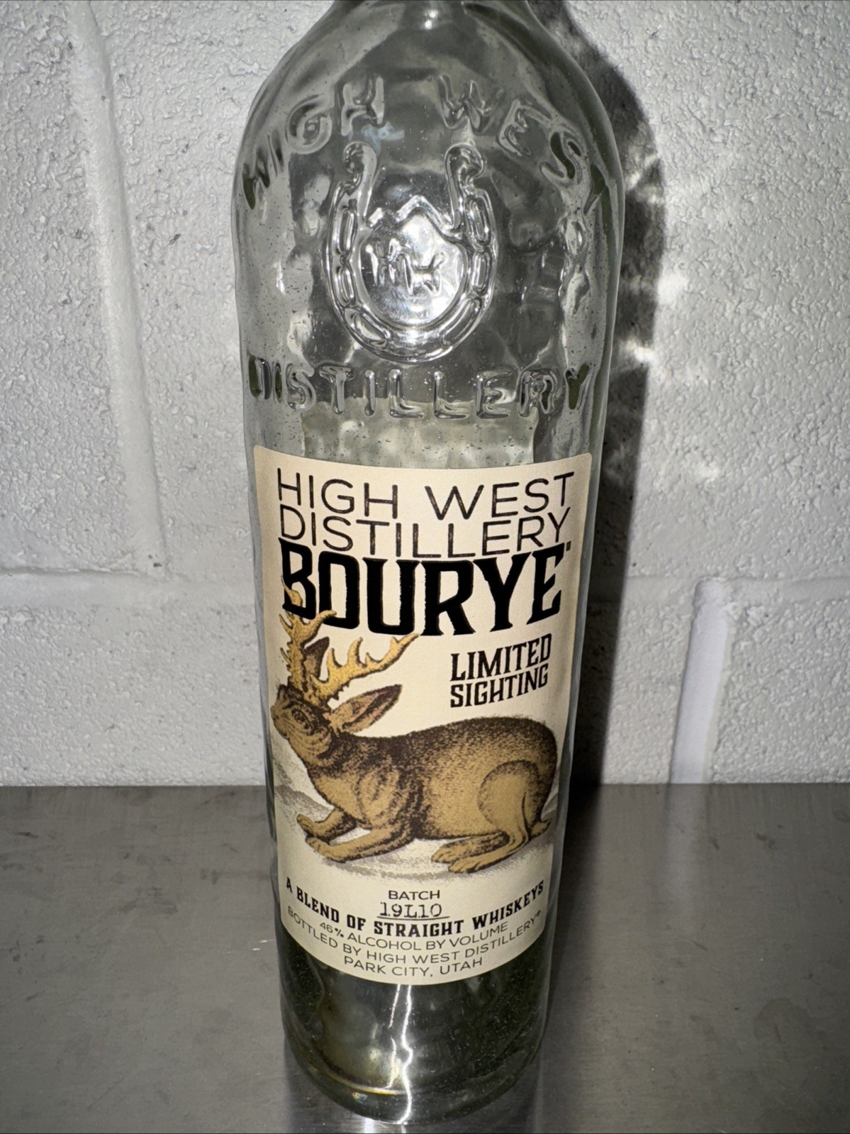 High West Bourye Bottle Rare Batch 19L10 Limited Sighting Empty Bourbon Glass