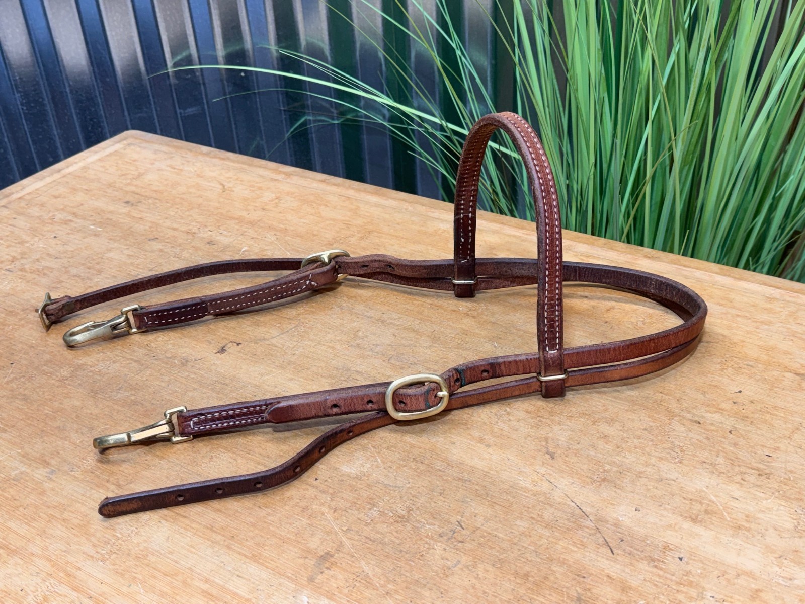 Harness Leather Browband Western Work Headstall w Brass Snaps