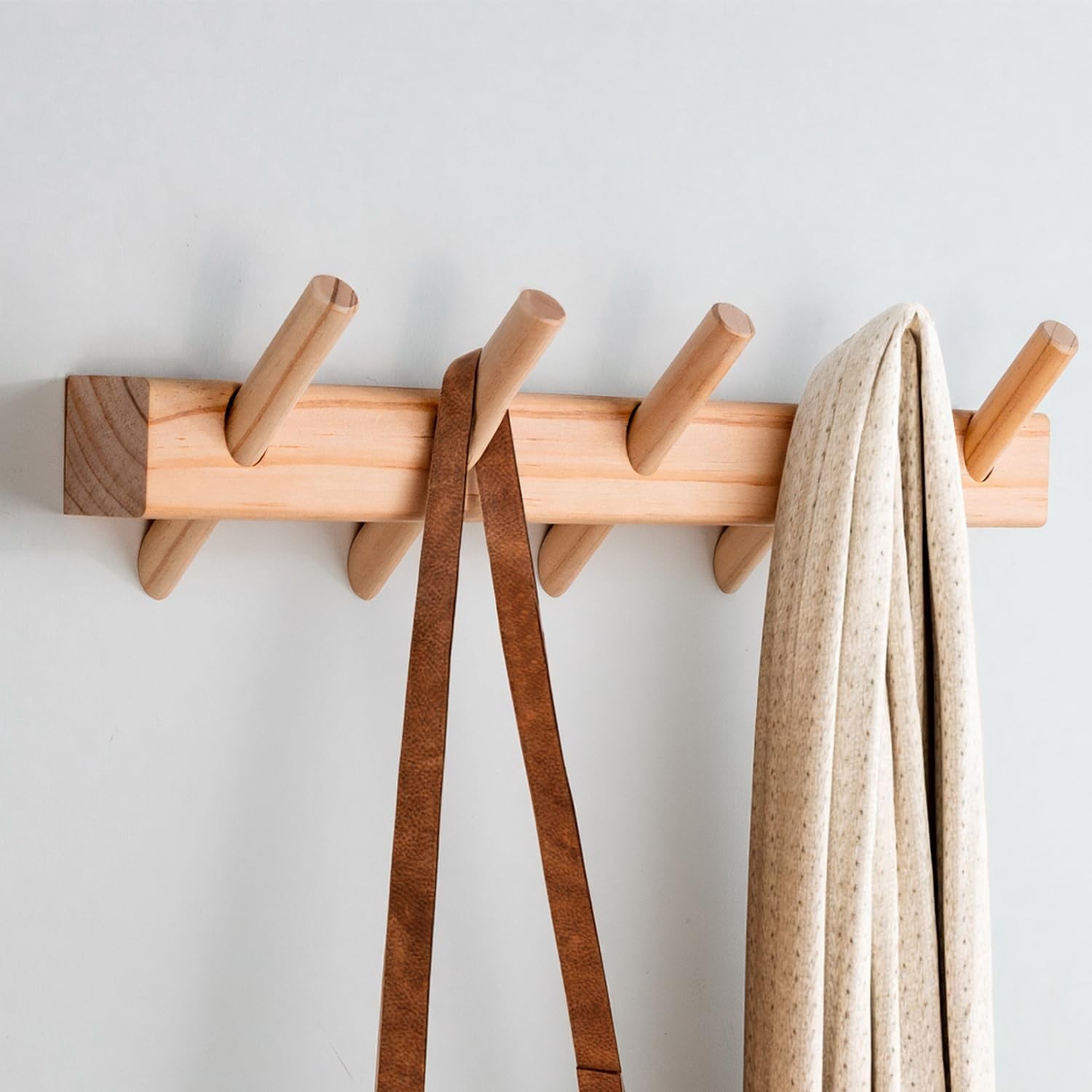 SZXDS Wall Hook Rack,Solid Wooden Coat Rack 5 Hooks, Natural