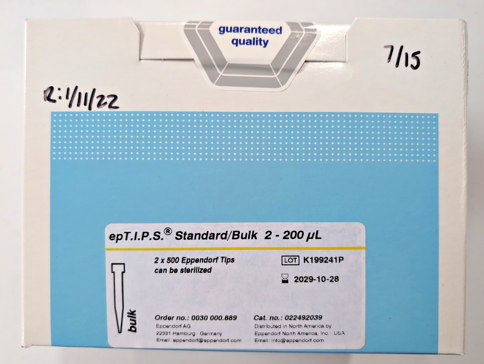 NEW - LOT of 2 -EPPENDORF ep T.I.P.S. 2-200uL - 2x500-Pipette Tips Cat 022492039