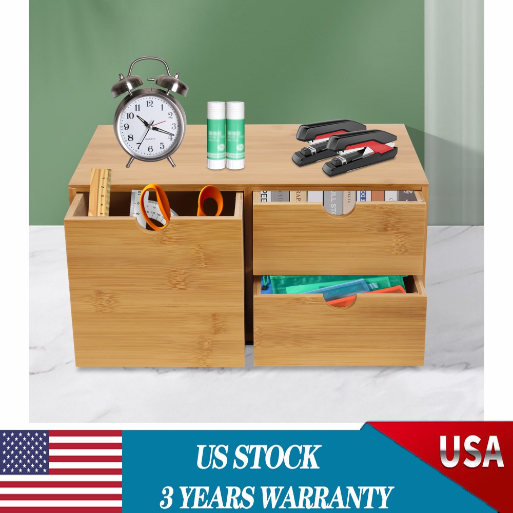 Bamboo Desk Organizer Drawer Tabletop Storage Organization Box Home