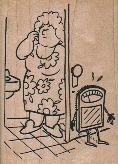 Scale Hiding 2 3/4 x 3 3/4" Rubber Stamp, People Stamp, Funny Stamp