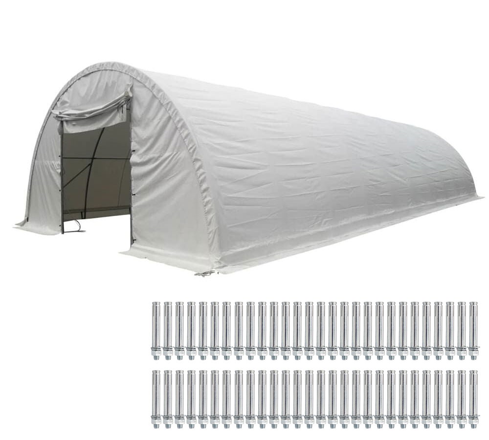 30'x40'x15' Hay Storage Shelter 22oz PVC w/ Roll-Up Doors & 56 Hex Bolts