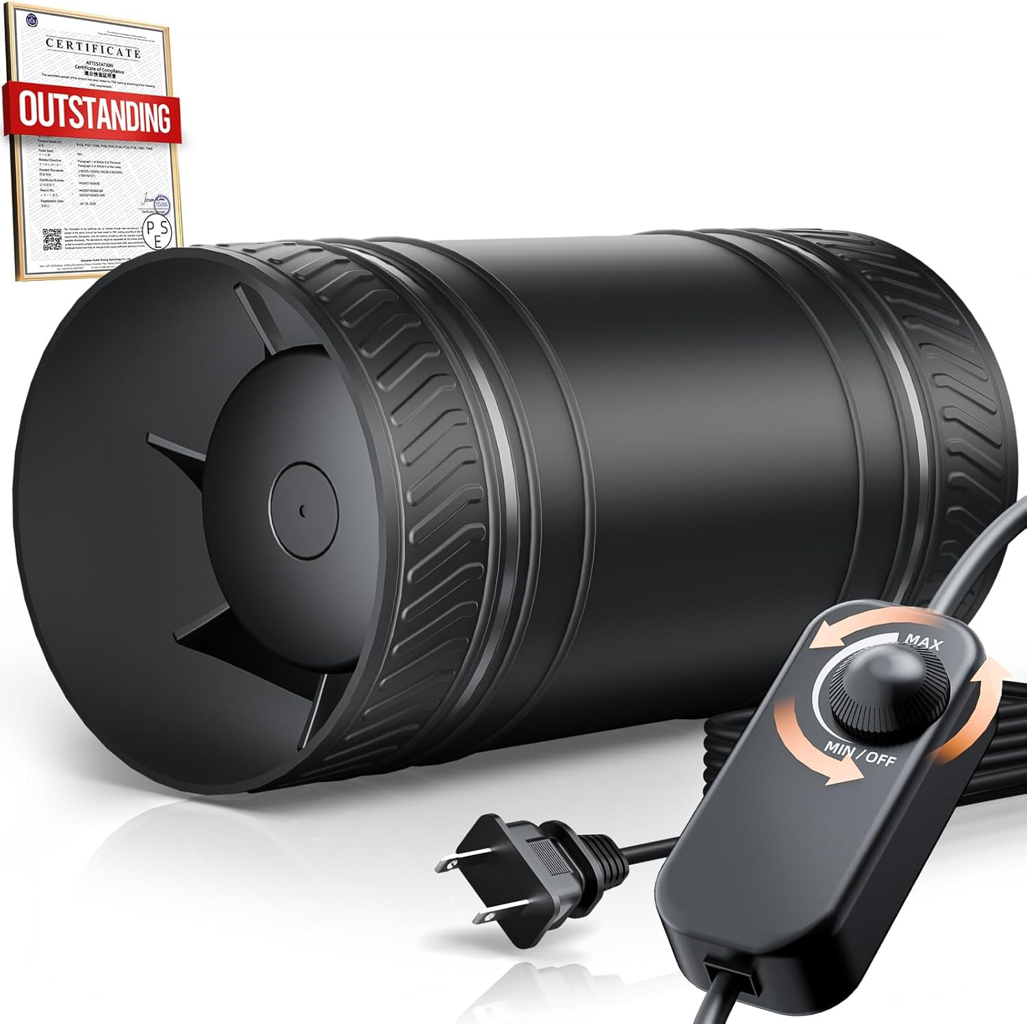 4 Inch Inline Duct Fan with Speed Controller, Upgraded Inline Fans High-Efficien