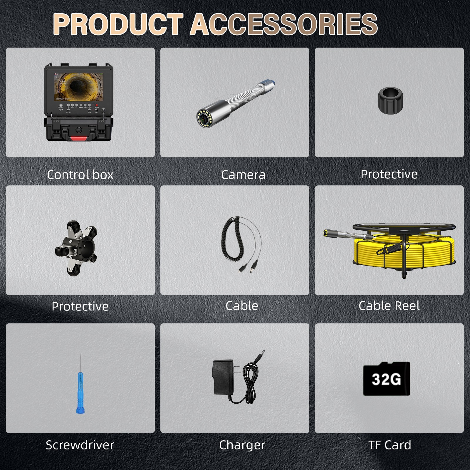 Sewer Camera DVR Pipe Inspection Camera with 512hz Self-leveling Borescope 100ft