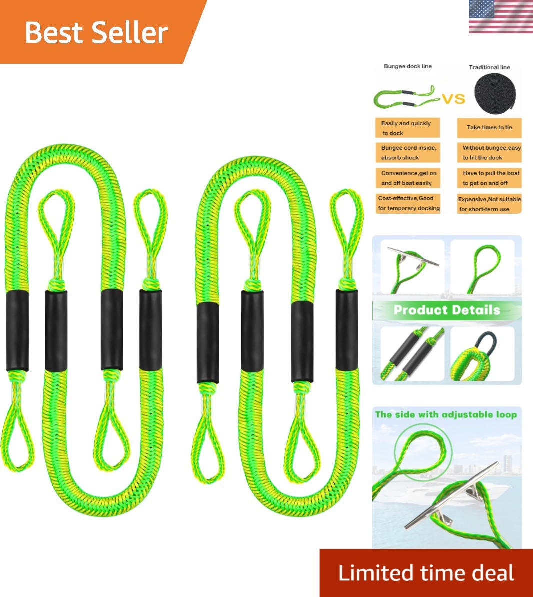 Boat Bungee Dock Lines Bungee Dock Lines for Boats Mooring Rope Bungee Cord D...