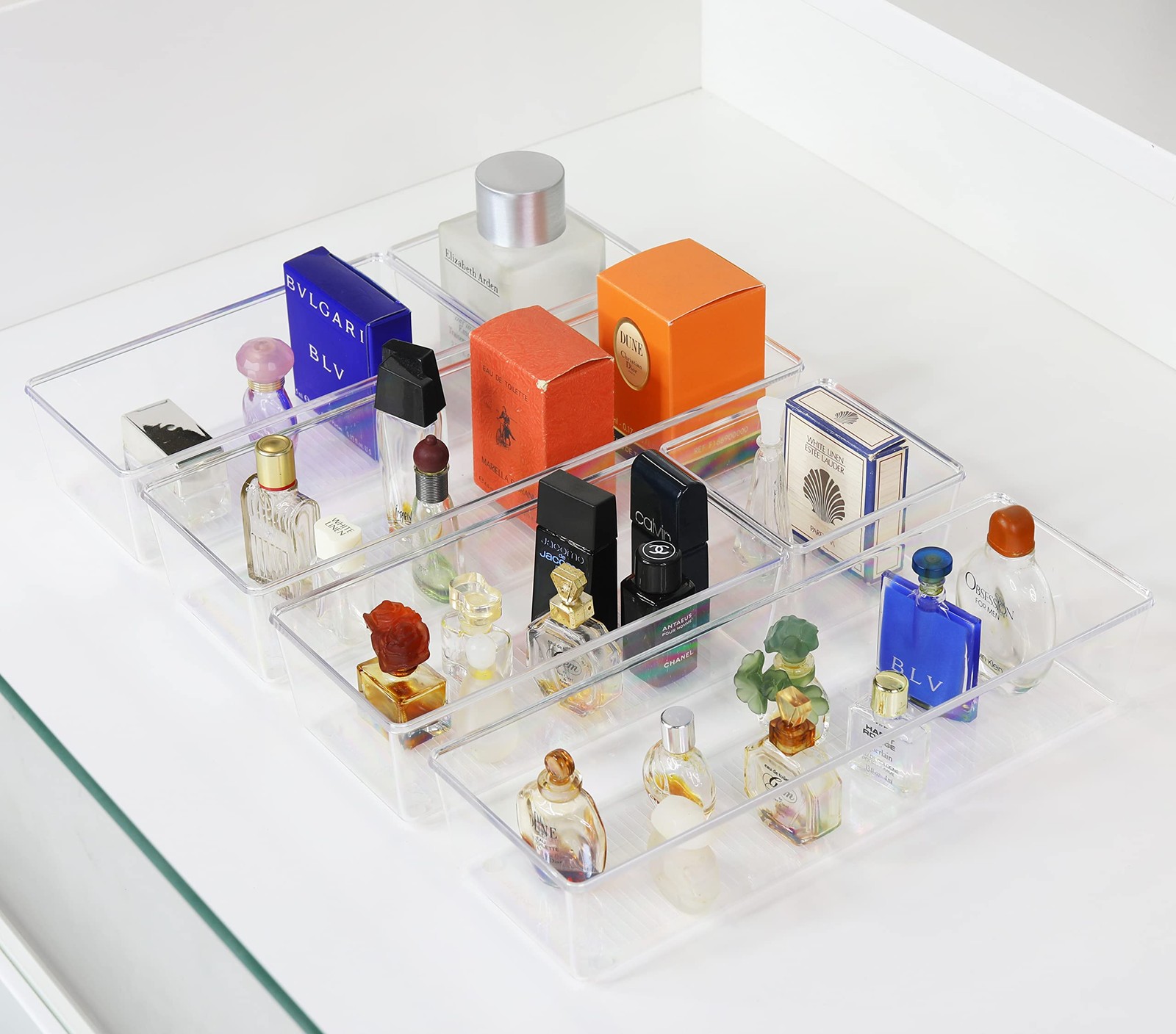 Clear Drawer Organizer for Office Bin Desk Storage, Assorted Size, 6 Packs