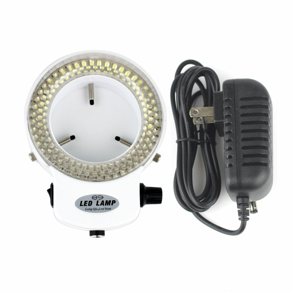 Adjustable 144 LED Bulb Microscope Ring Light Illuminator Lamp US Plug Durable