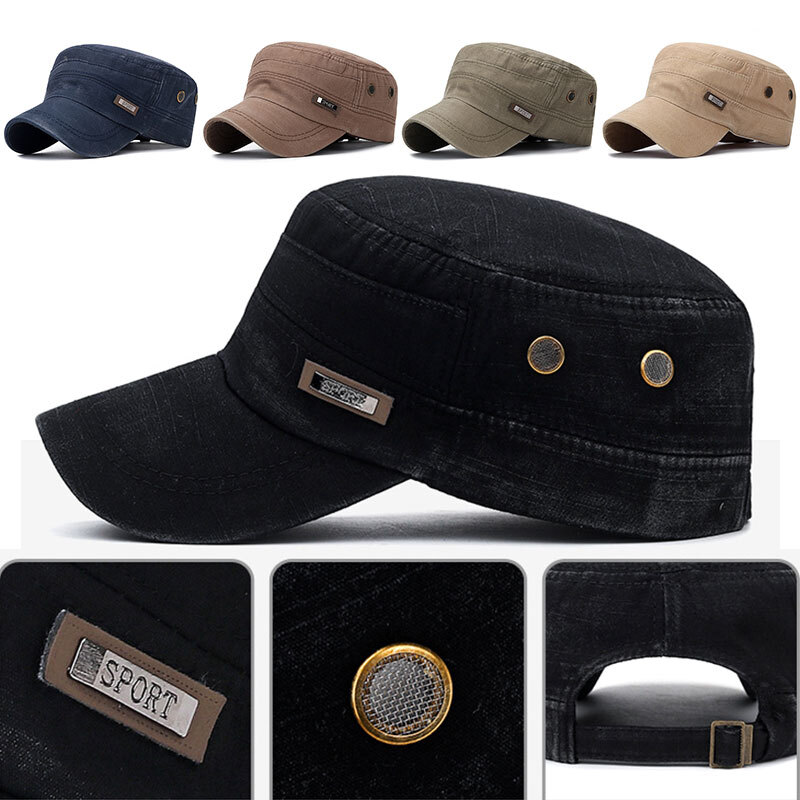 Baseball Hat Army Hats Flat Top Caps Casual Washed Cotton Military Cap Cadet Hat