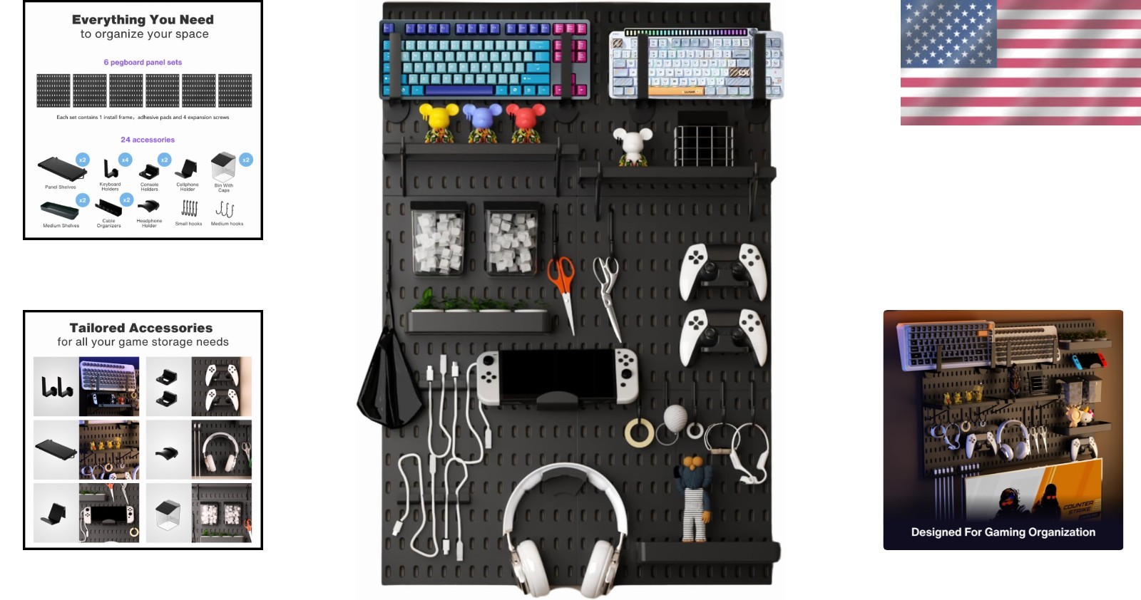 Pegboard Wall Organizer Black 33"x22" for Gaming Accessories