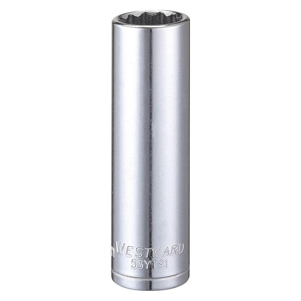 WESTWARD 53YT91 Socket, Steel, Chrome, 13 mm 53YT91