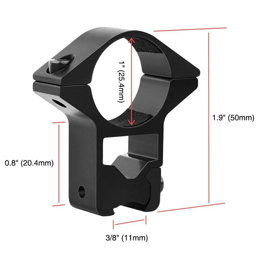 2Pcs 1 inch Diameter 11mm 3/8" High Profile See-Thru Dovetail Scope Ring Mounts