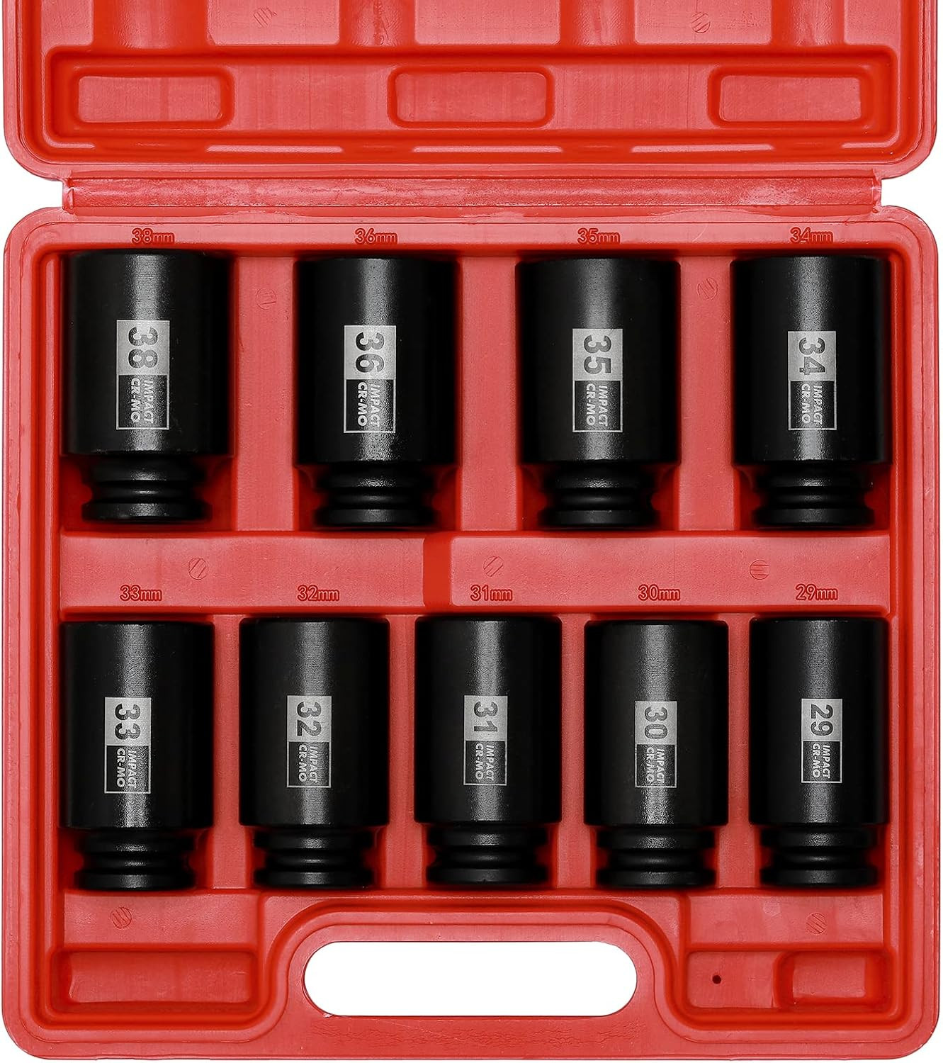 9PCS 1/2 Inch Drive Deep Impact Socket Set, 29-38MM, Spindle Axle Nut S