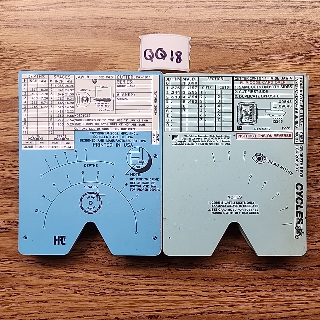 74 Locksmith Vtg Car Auto & Motorcycle Key Code Cards HPC Continental Micro Inc