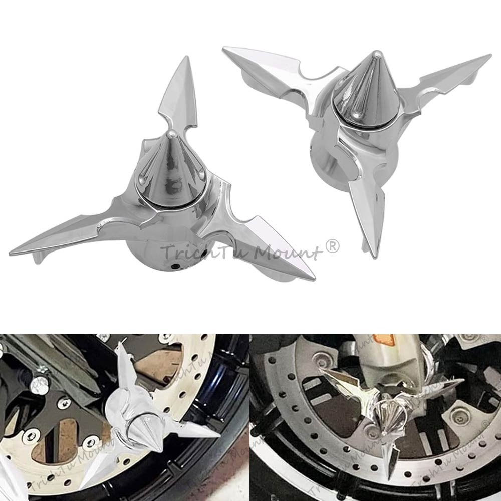 A Pair Chrome Front Axle Cap Spun Blade Spinning Covers For Harley Touring Dyna