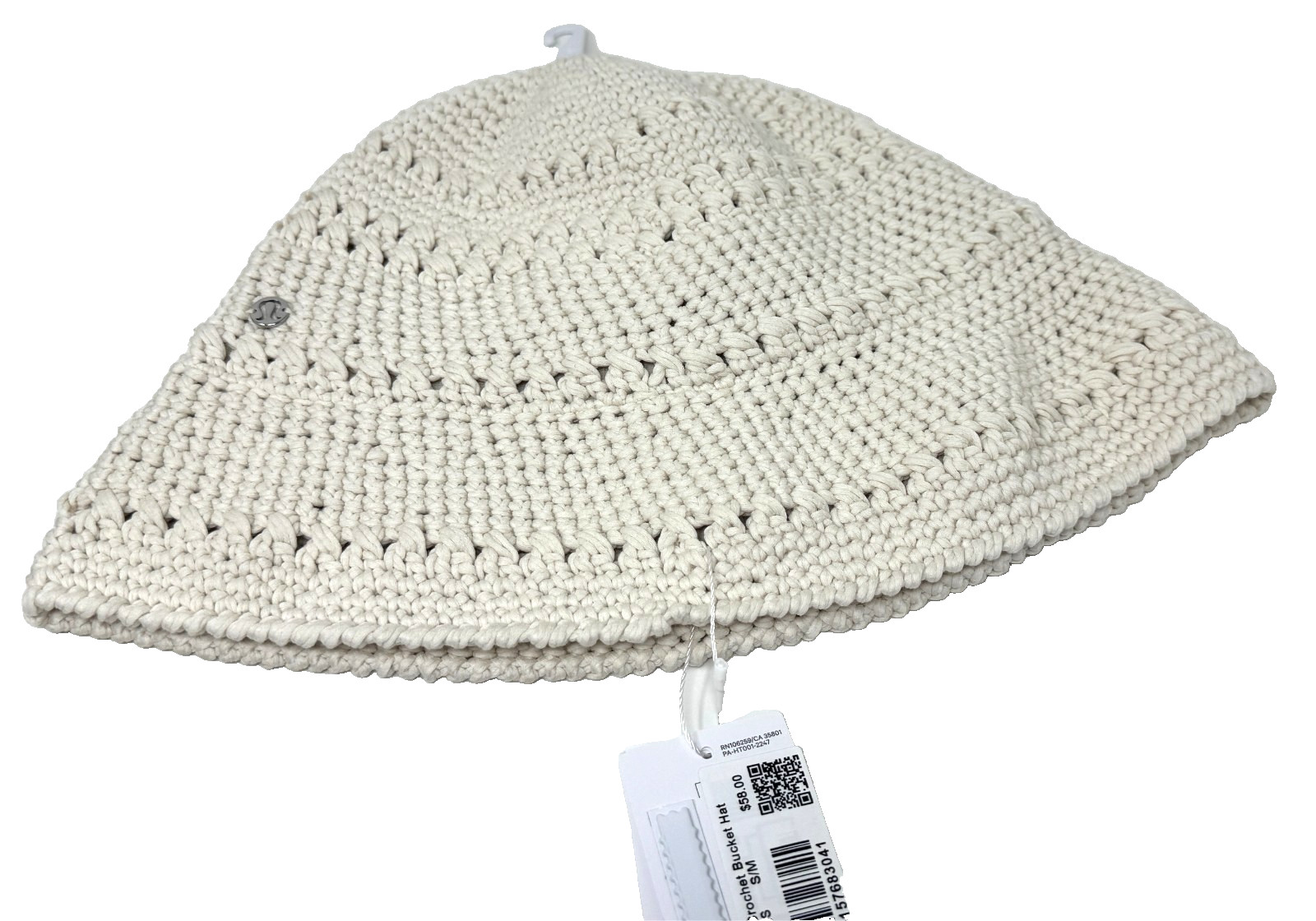 Lululemon Size S/M Cotton Crochet Bucket Hat, Light Ivory