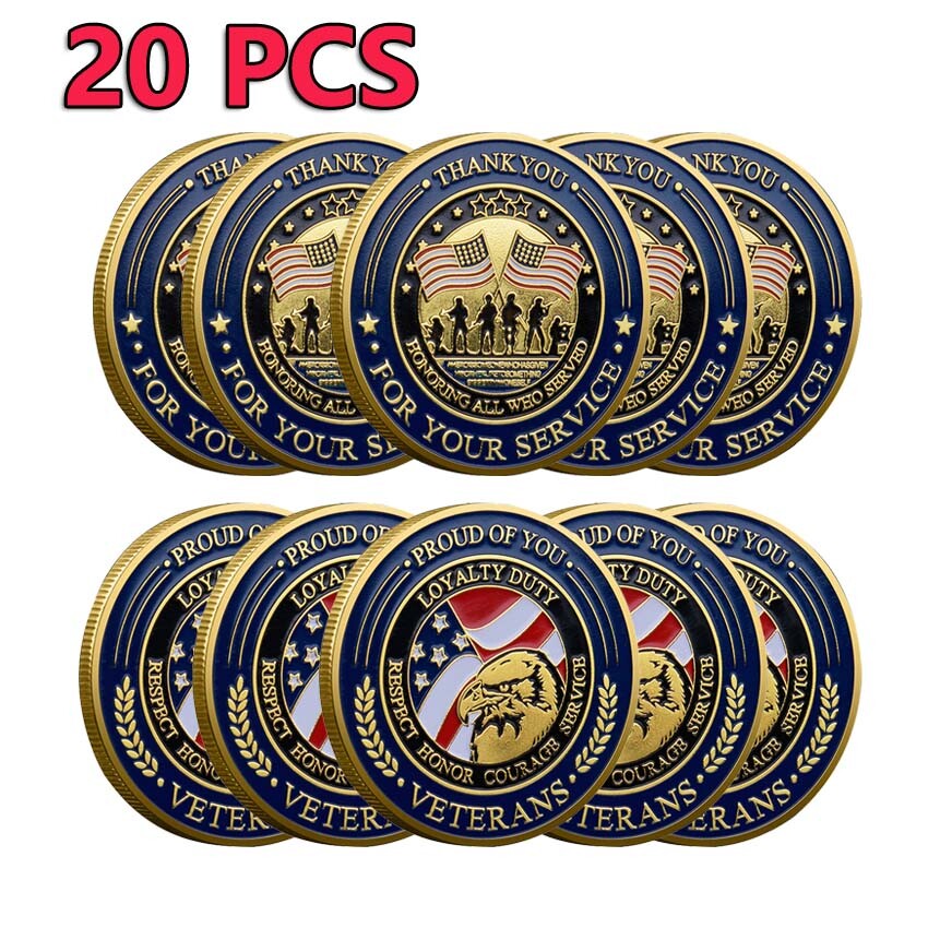 20PCS Challenge Coin Military Commemorative Thank You for Your Service Veterans