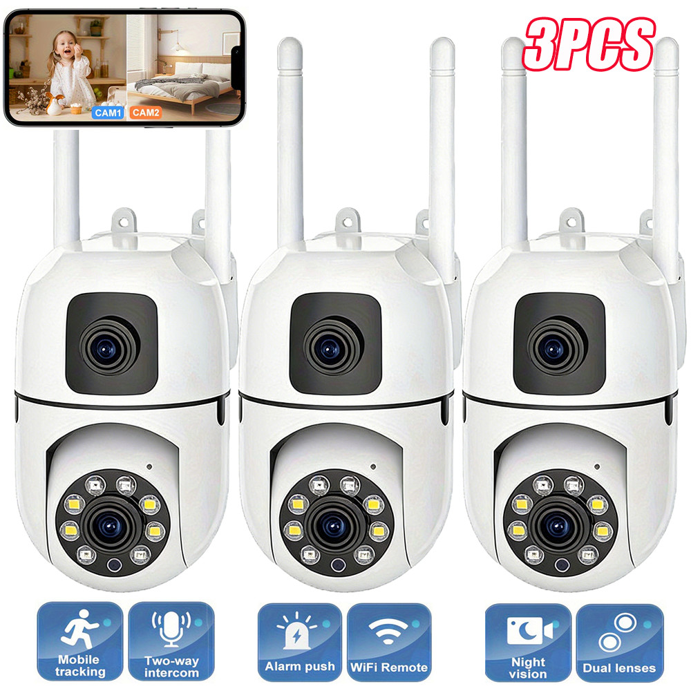3PCS Dual Lens Outdoor Security Camera 5G WiFi Night Vision PTZ Auto Tracking