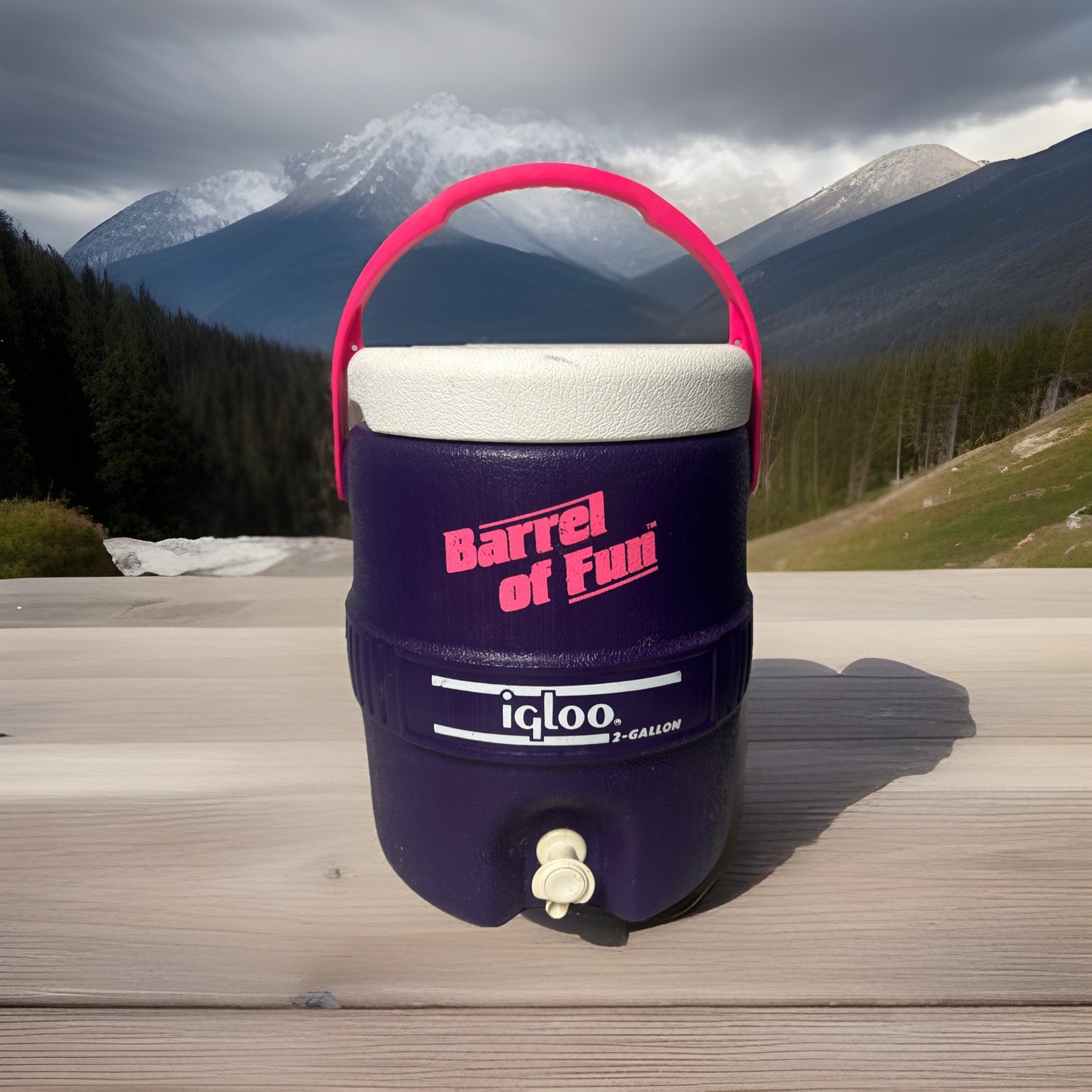 Vintage Igloo Barrel of Fun 2 Gallon Dispenser Cooler Purple & Pink Rare Retro