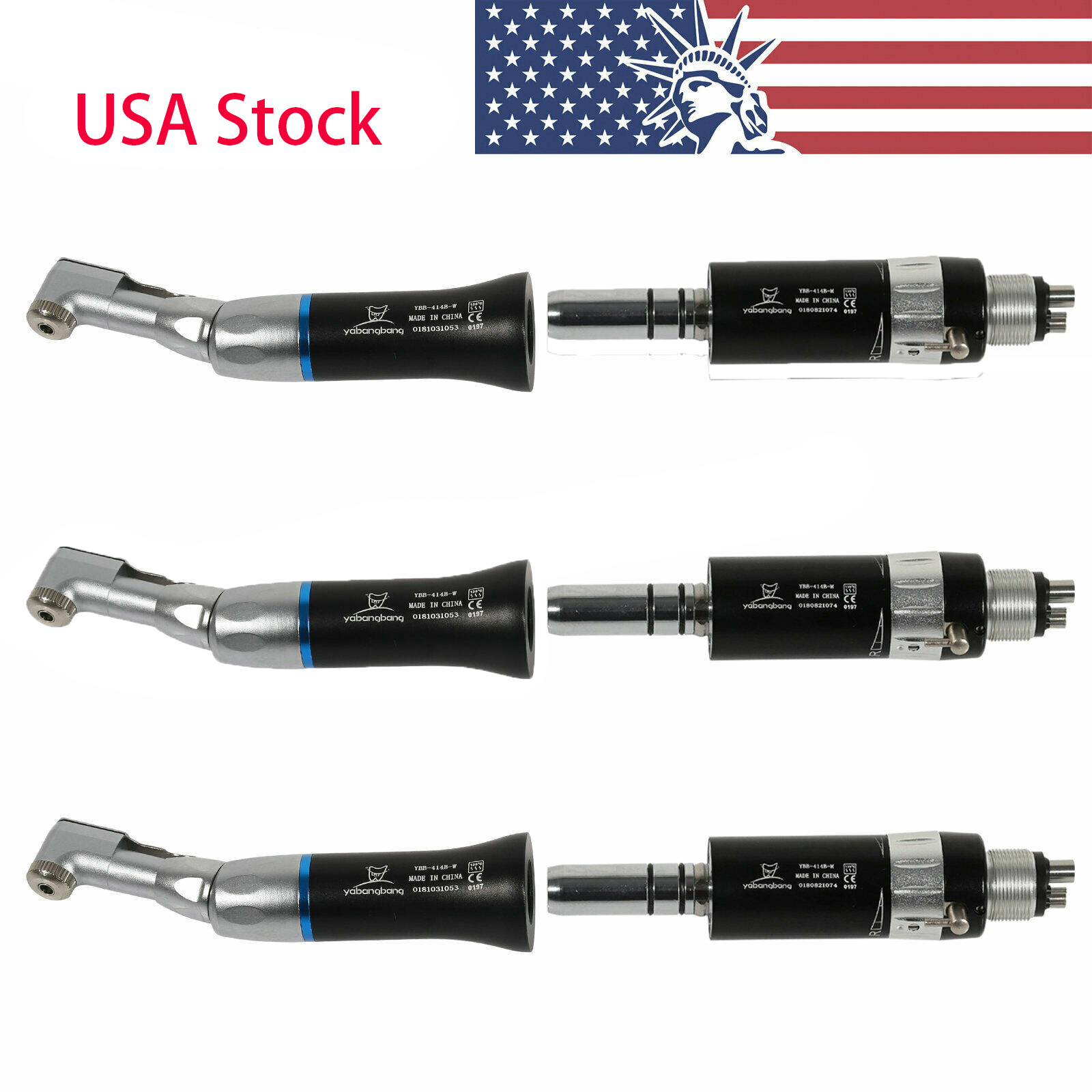 Black NSK Style Dental Latch Contra Angle 4Hole Air Motor Handpiece E-type USA