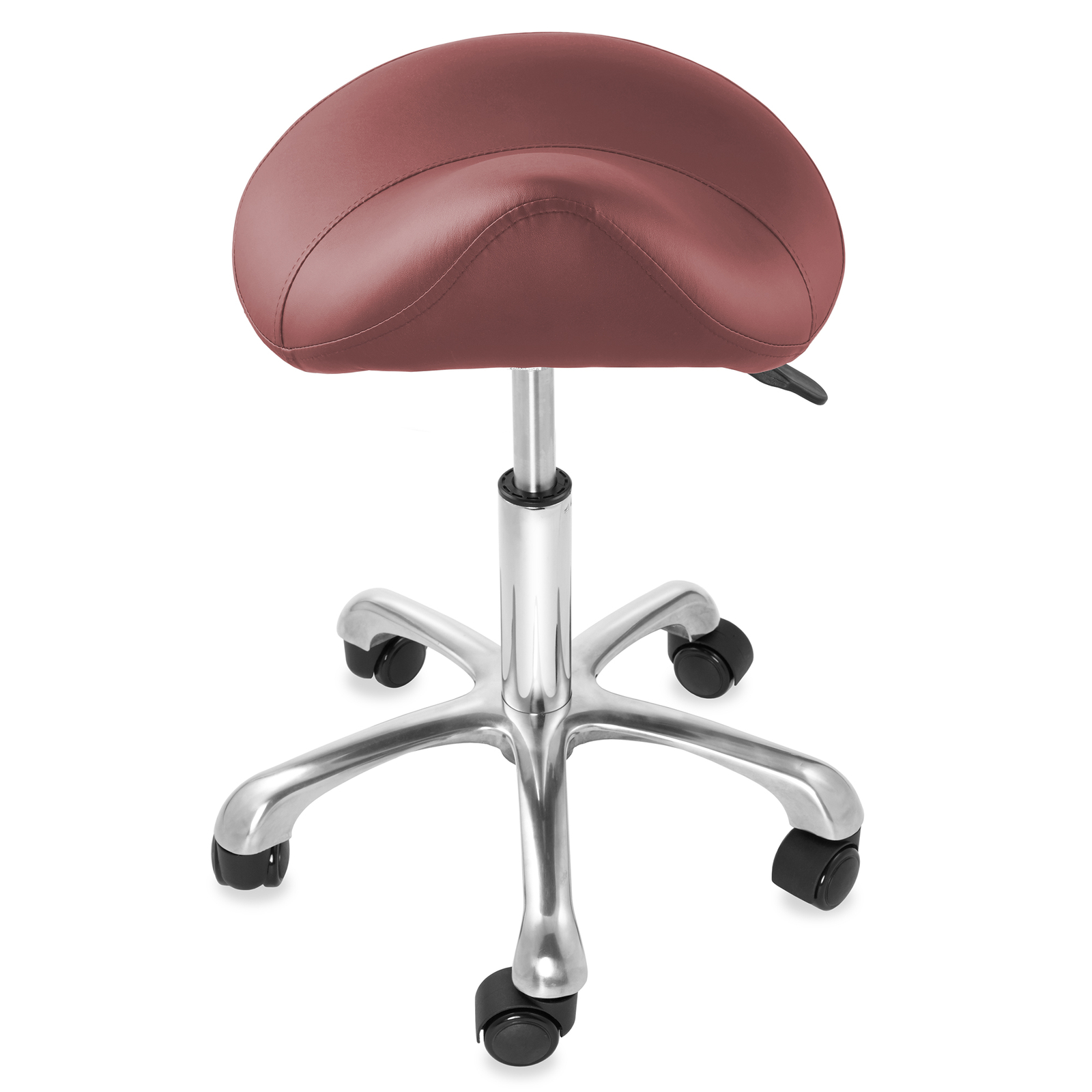 Hydraulic Adjustable Rolling Saddle Stool - Ergonomic, Swivel Wheels - Burgundy