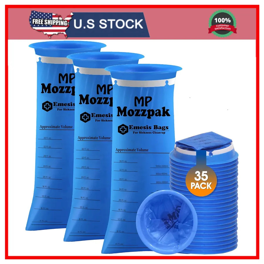 Mozzpak Disposable Vomit Bags 35 Pack 1000ml Leak Proof Emesis Bags Travel Sick